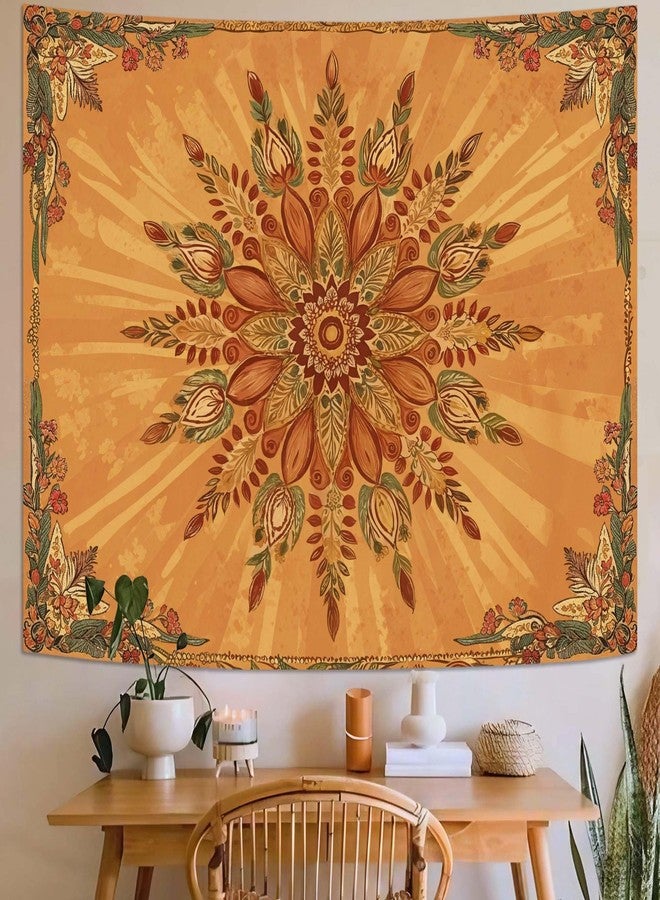Accnicc Boho Floral Mandala Tapestry for Bedroom Bohemian Flower Wall Tapestry Aesthetic Small Vintage Orange Hippie Indian Tapestries Wall Hanging for Living Room Dorm Decor 48 x 36 Inch - Image 2